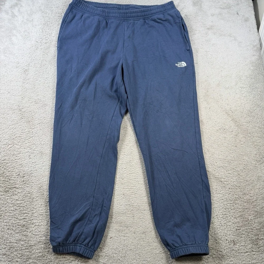 The North Face Sweatpants Mens Large Blue Fleece Drawstring Pocket Joggers Gym